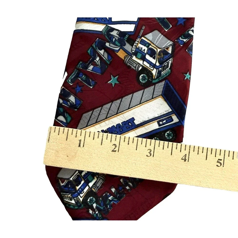 Vintage WALMART Men's Neck Tie Company B Maroon Necktie Semi Trucks